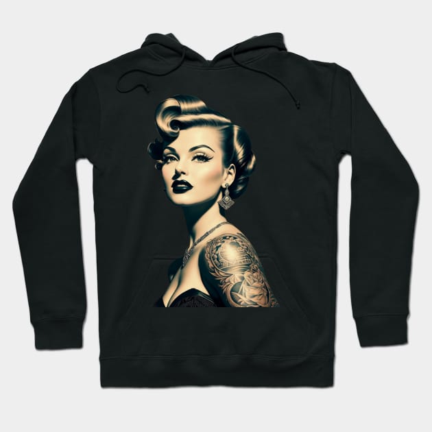 Vintage 1950s Pin Up Girl with Tattoos Hoodie by RetroSalt